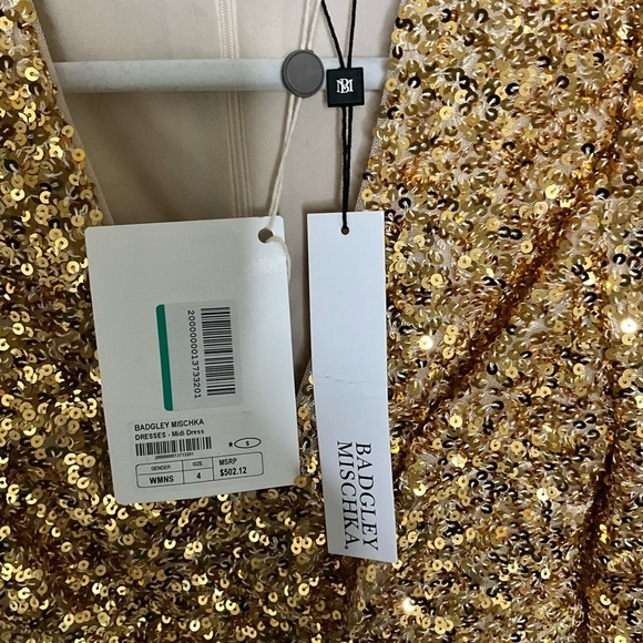 Badgley Mischka Modele Gold Sequin Midi Dress - Picture 5 of 7